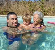 Uncle Bela, John, and Grandma in Pool